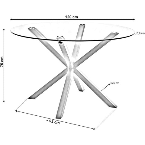 Mesa Redonda de Cristal Templado para Comedor o Cocina – 120 cm x 75 cm