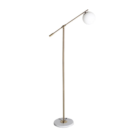 Lámpara de pie Leba en hierro y vidrio blanco mate con base de mármol, diseño elegante y sofisticado.