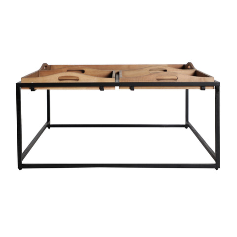 Mesa auxiliar Mornans en madera de roble y acero con almacenamiento integrado y diseño moderno y funcional.