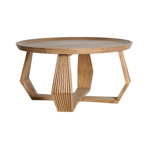 Mesa de centro estilo colonial fabricada en madera mindi con acabado natural.