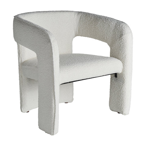 Sillón Bats en algodón bouclé con estructura de madera de pino, diseño moderno y confortable con espuma de alta densidad.