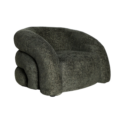 Sillón Sournia de diseño moderno tapizado en poliéster con estructura de madera DM, ideal para salones y espacios de relax.