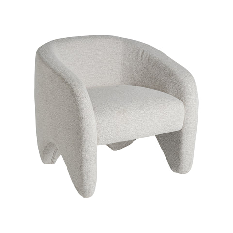 Sillón estilo art deco tapizado en blanco roto con diseño cuadrado y respaldo envolvente.