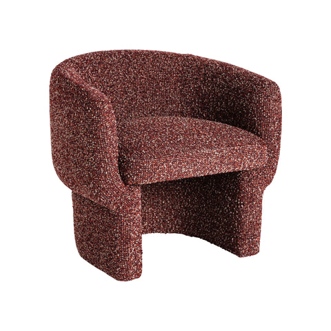 Sillón vintage redondo en tonos marrones, tapizado en poliéster con diseño envolvente.