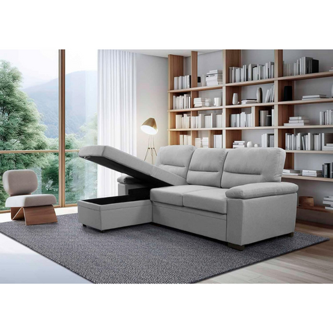 Sofá Cama Chaise Longue Emma Gris Terciopelo - 238x153cm