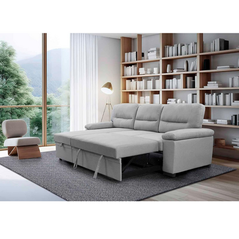 Sofá Cama Chaise Longue Emma Gris Terciopelo - 238x153cm