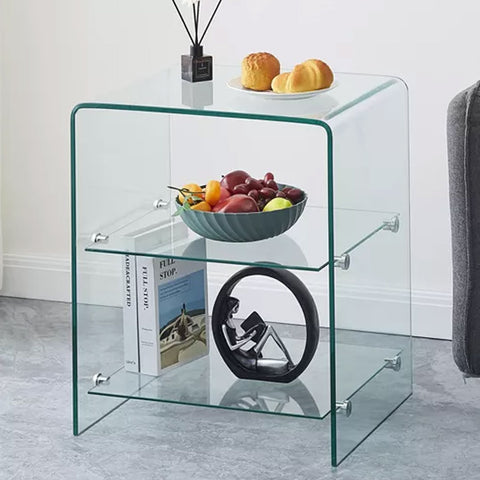 Mesa Auxiliar de Cristal con Estantes CARTAGO
