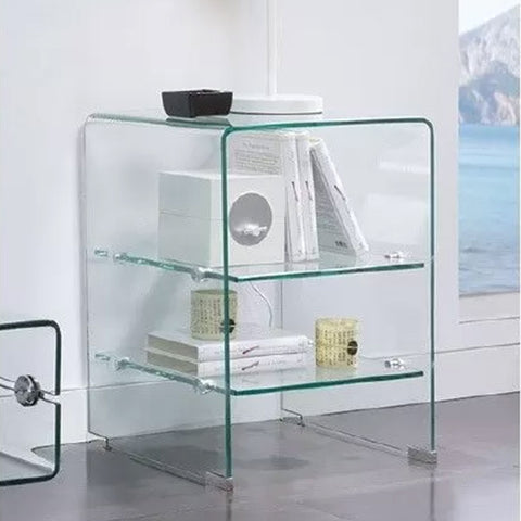 Mesa Auxiliar de Cristal con Estantes CARTAGO