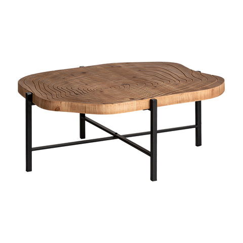 Mesa de centro GIEN en madera de abeto y hierro, diseño minimalista y cálido ideal para ambientes acogedores y contemporáneos.