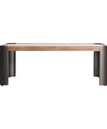 Mesa de centro rectangular de diseño rústico, fabricada en madera de abeto con estructura metálica negra y tablero de cristal templado.