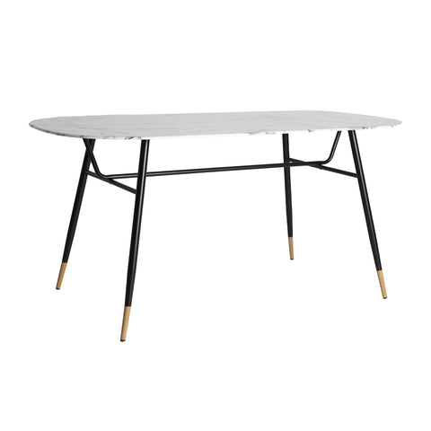 Mesa de comedor Graz con tablero en metacrilato blanco y estructura de hierro, diseño moderno y elegante para hasta 8 comensales.