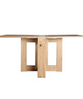 Mesa de comedor plegable Nyry en madera mindi, diseño práctico y elegante ideal para espacios reducidos y hasta 6 comensales.